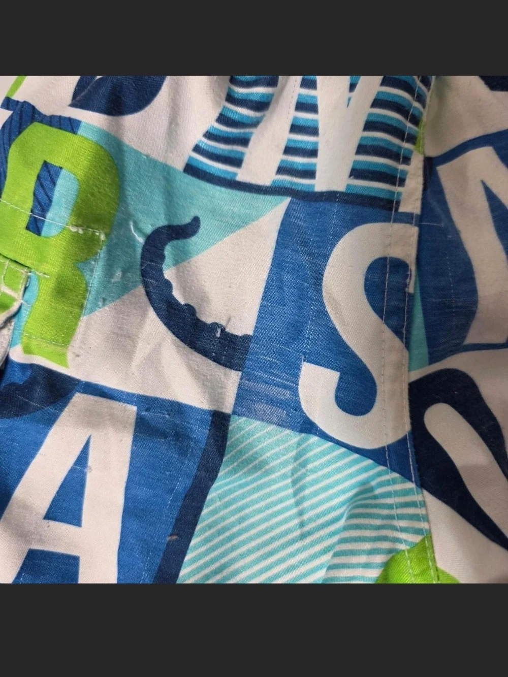Kids Blue & Green Letter-Print Swim Trunks with Cargo Pocket